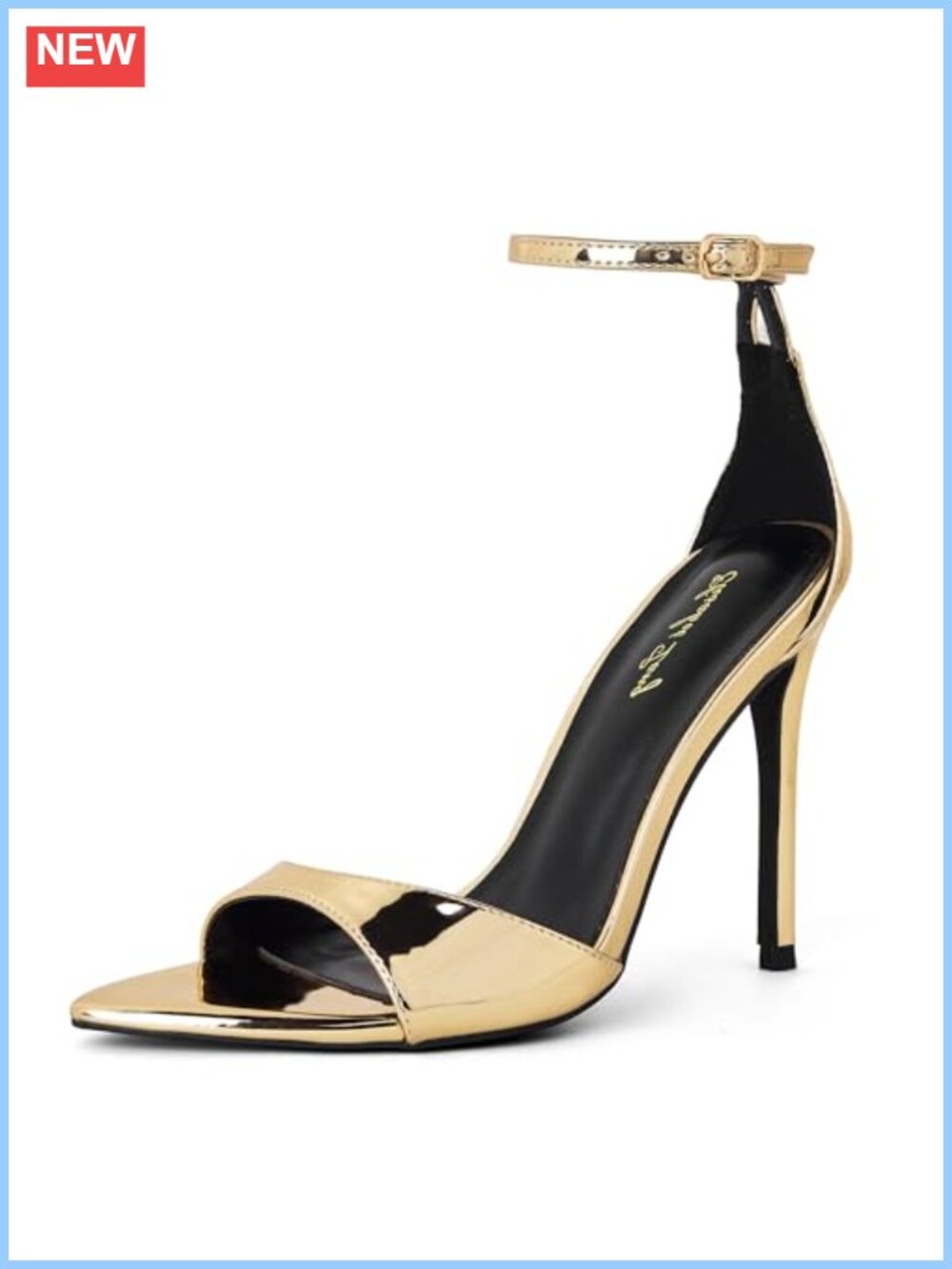 Women's Patent Stiletto Heeled Sandals Pointed Open Toe Ankle Strap 4.1IN
